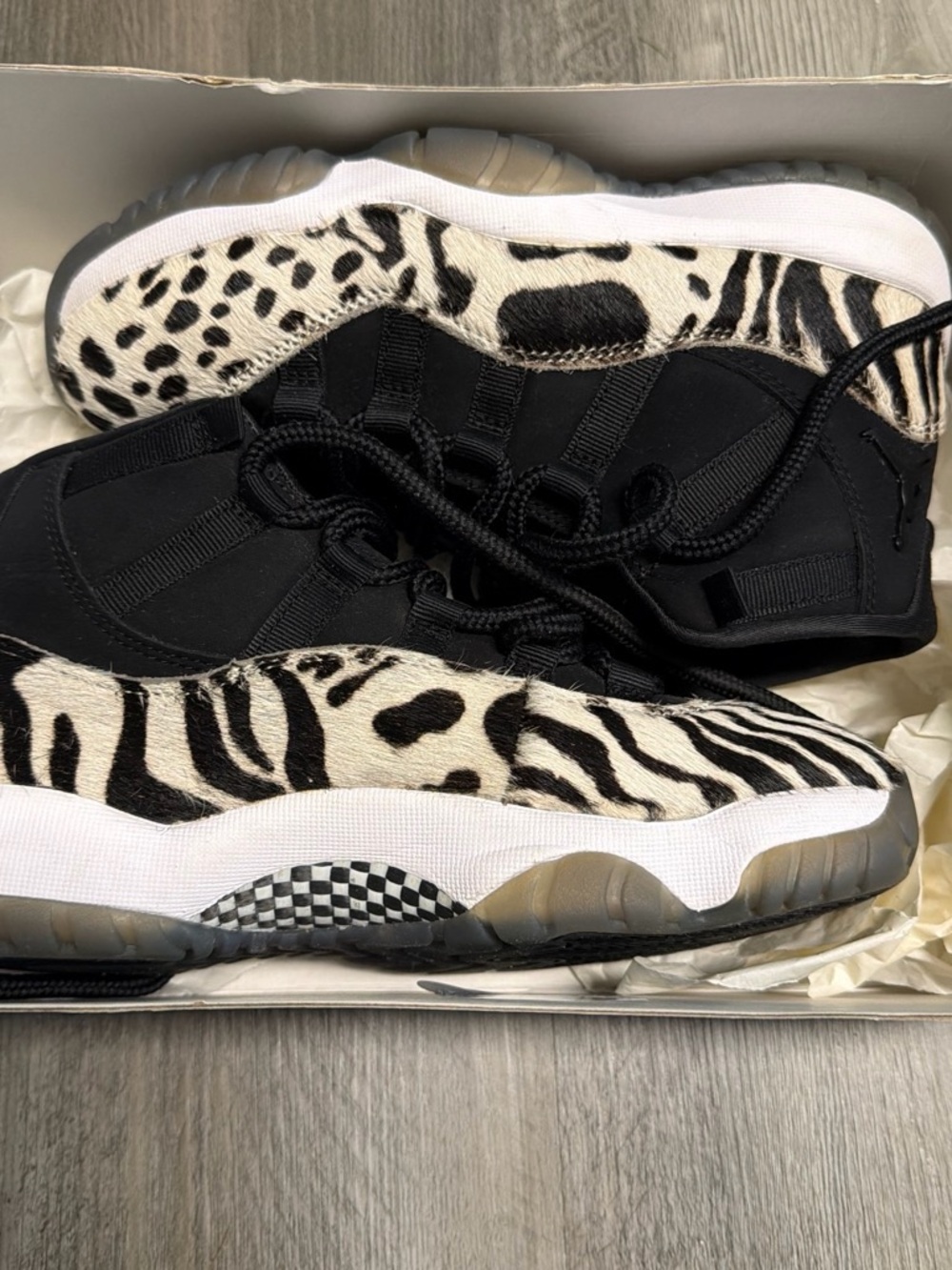 Jordan 11 Retro Women's Black & Cream Zebra-Print Sneakers
